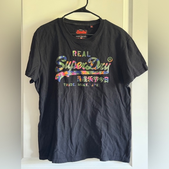 Superdry Black Short Sleeve Tee with Vintage Logo - Picture 1 of 10